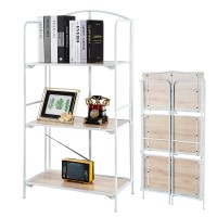 Crofy No Assembly Folding Bookshelf, 3 Tier White Bookshelf, Metal Book Shelf For Storage, Folding Bookcase For Office Organization And Storage, 12.6 D X 22.44 W X 42.13 H