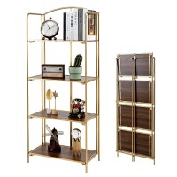 Crofy No Assembly Folding Bookshelf, 4 Tier Gold Bookshelf, Metal Book Shelf For Storage, Folding Bookcase For Office Organization And Storage, 12.6 D X 22.44 W X 55.51 H