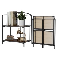 Crofy No Assembly Folding Bookshelf, 2 Tier Black Bookshelf, Metal Book Shelf For Storage, Folding Bookcase For Office Organization And Storage, 12.6 D X 22.44 W X 28.74 H