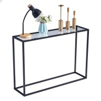 Cplxroc 42? Console Table, Tempered Glass Sofa Table,Modern Entryway Table With Metal Frame, Hallway Table For Living Room, Entrance Hall Furniture (Black Frame - Glass Top)