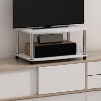 Furinno Turn-N-Tube No Tools 2-Tier Elevated Tv Stand, Stainless Steel Tubes, White Oak/Chrome