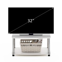 Furinno Turn-N-Tube No Tools 2-Tier Elevated Tv Stand, Stainless Steel Tubes, White Oak/Chrome