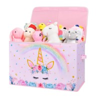 Wernnsai Unicorn Toy Box - Collapsible Oxford Storage Bin With Handles 25 X 13 X 16 Toys Clothes Books Chest Organizer Cube With Flip-Top Lid For Girls Kids Bedroom Nursery Living Room