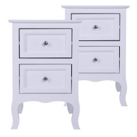 Set Of 2 Wooden Accent Nightstand With 2 Drawers Bedside End Table Storage Organizer For Bedroom Living Room White