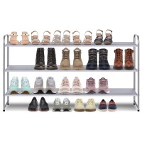Aooda 3 Tier Long Shoe Rack For Closet Floor Wide Stackable Shoe Shelf 24-Pairs Fabric Shoe Storage Organizer For Bedroom (Gray)