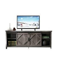 Walsport 58 Tv Console Wood Tv Cabinet For Tvs Up To 65 Inch Entertainment Stand With 2 Open Shelves & 2 Cabinets Tv Ark With Adjustable Shelves Grey Living Room Tv Stand