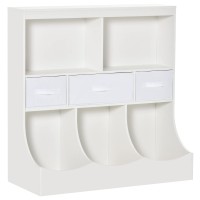 Homcom Kids Bookcase, Toy Storage Organizer Cabinet, Children Display Bookshelf With Drawers For Toys, Clothes, Books, White