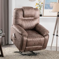 Power Adjustable Lift Chair With Massage Function And Heating System,Polyester Upholstery Recliner With Remote Control And Side Pockets,Home Theater Chair,Living Room Sofa Chair (Polyester+Brown)