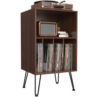 Iyrany Record Player Stand, Turntable Stand With Record Storage, Vinyl Record Storage Cabinet With Metal Legs, Record Player Table Holds Up To 150 Albums For Living Room, Bedroom, Office, Etc (Brown)