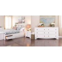 Prepac Full Mate'S Platform Storage Bed With 6 Drawers, White & Sonoma 6 Drawer Double Dresser For Bedroom, White