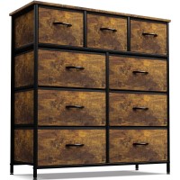 Sorbus Fabric Dresser For Bedroom - Chest Of 9 Drawers, Tall Storage Tower, Clothing Organizer, For Closet, For Living Room, Steel Frame, Fabric Bins - Wood Handle (Rustic Wood)