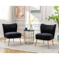 Cimota Velvet Black Accent Chairs Set Of 2 Modern Armless Slipper Chair Wingback Single Sofa Side Chair Comfy Corner Chair With Golden Legs For Living Room Bedroom