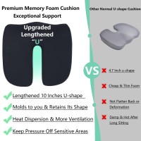 Upgraded Seat Cushion Pillow For Tailbone Pain Relief -Longer U-Cutout,Memory Foam Coccyx Seat Cushion For Office Chair,Car Seat Cushion,Computer Desk Sciatica & Back Pain Relief Pad