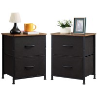 Somdot Nightstands Set Of 2 With 2 Drawers, Bedside Table Small Dresser With Removable Fabric Bins For Bedroom Nursery Closet Living Room - Sturdy Steel Frame, Wood Top - Blackrustic Brown
