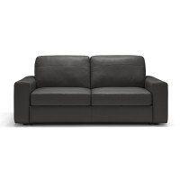 Sunset Trading Dark Gray Divine 80 Leather Sofa Sleeper 3 Seater Couch With Full Size Pull Out Mattress, Apartment Sofabed