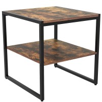C&Ahome Square Side Table, 20 Inch End Table, 2 Tiers Square End Table With Storage Shelf, Sturdy And Easy Assembly, Industrial Style Ideal For Living Room, Bedroom, Rustic Brown Usstmw20Rb
