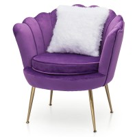 Magshion Modern Scalloped Back Accent Velvet Upholstered Armchair With Golden Legs And Soft Pillow For Living Room, Comfy Vanity Chair, Tufted Guest Chair, Purple