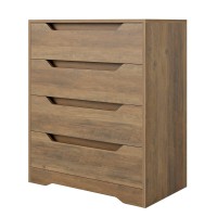 Hostack Modern 4 Drawer Dresser, Chest Of Drawers With Storage, Wood Storage Chest Organizers With Cut-Out Handles, Accent Storage Cabinet For Living Room, Entryway, Hallway, Rustic Brown