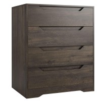 Hostack Modern 4 Drawer Dresser, Chest Of Drawers With Storage, Wood Storage Chest Organizers With Cut-Out Handles, Accent Storage Cabinet For Living Room, Entryway, Hallway, Dark Brown