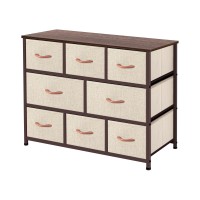Azl1 Life Concept Extra Wide Organizer 8-Drawer Closet Shelves, Dressers Storage Chest For Bedroom, Living Room, Hallway Nursery With Easy Pull Fabric Bins Wood Top, Beige