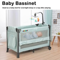 Joymor 3 In 1 Baby Bedside Sleeper, Bed Side With Mattress, Convert To Bassinet, Playpen, Foldable Travel Bassinet Bed, With Toy, Wheels, Hanging Pocket, Brake, Carry Bag