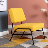 Xionggg Armless Accent Chair, Wire Metal Frame Slipper Chair With A High Back & Anti-Scratch Foot Mats, Modern Upholstered Chair For Living Room (Yellow+L)