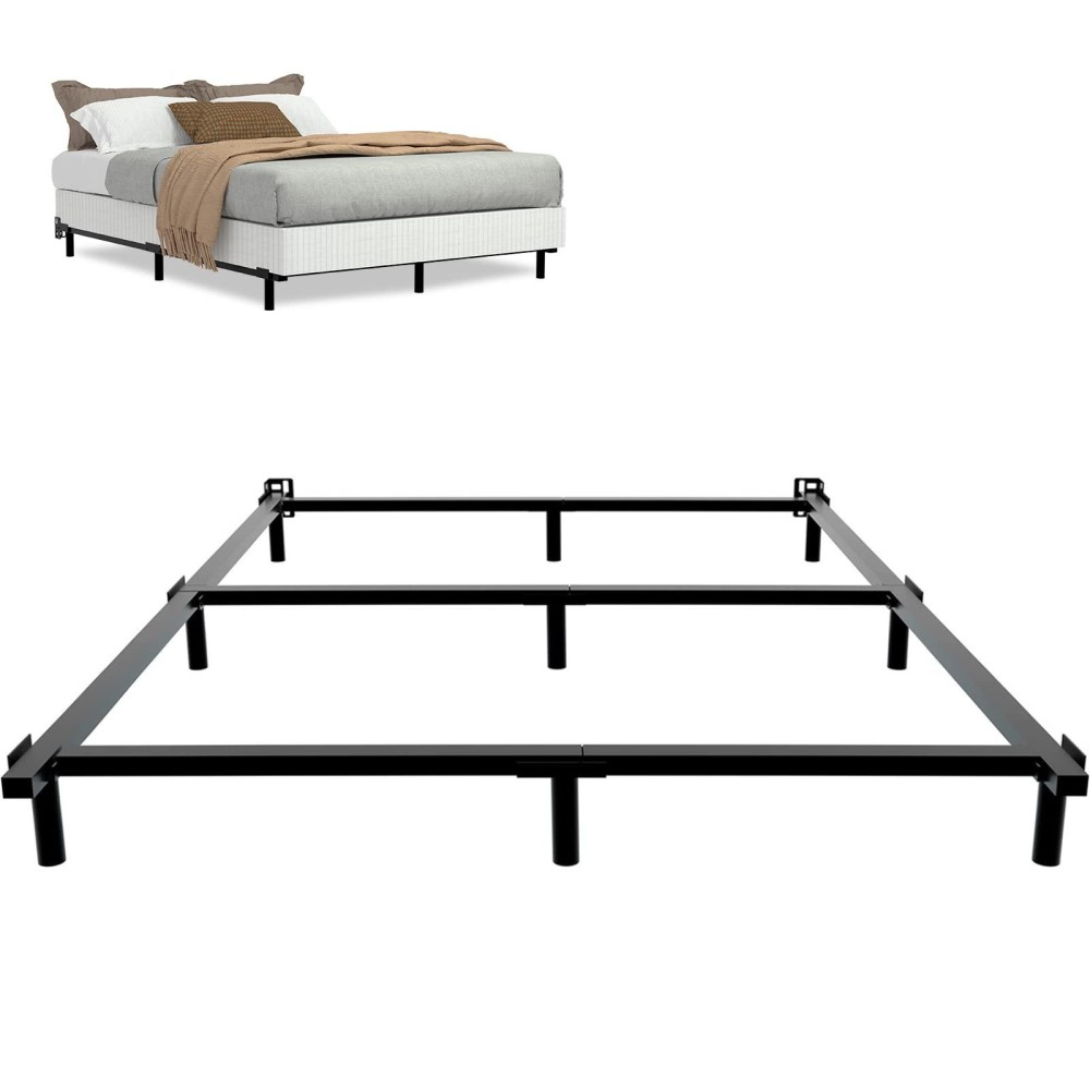 King Size Metal Bed Frame 7 Inch Bed Frame For Box Spring And Mattress 9-Leg Base Heavy Duty Bedframe Tool-Free Easy Assembly Box Spring Base Black