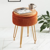 Lue Bona Velvet Vanity Stool Chair For Makeup Room, Pumpkin Brown Vanity Stool With Gold Legs,18