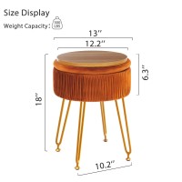 Lue Bona Velvet Vanity Stool Chair For Makeup Room, Pumpkin Brown Vanity Stool With Gold Legs,18