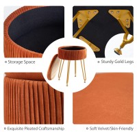 Lue Bona Velvet Vanity Stool Chair For Makeup Room, Pumpkin Brown Vanity Stool With Gold Legs,18