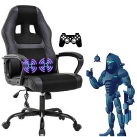 Gaming Chair Massage Office Chair Ergonomic Video Game Chairs Adjustable Reclining Computer Chair With Lumbar Support Armrest Headrest Task Rolling Swivel Chair Game Chair For Adult Teen - Black