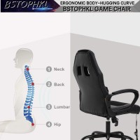 Gaming Chair Massage Office Chair Ergonomic Video Game Chairs Adjustable Reclining Computer Chair With Lumbar Support Armrest Headrest Task Rolling Swivel Chair Game Chair For Adult Teen - Black
