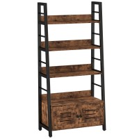 Ironck Bookshelf With Louvered Doors, 3-Tier Ladder Shelf With Cabinet Industrial Accent Furniture For Bedroom Living Room Home Office, Rustic Brown