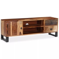 Zqqlvoo Tv Cabinet,Tv Stand,Tv Console,Tv Table,Media Entertainment Console,With A Genuine Cowhide Detail,Large Entertainment Stand For Tv Up To 50 Inch, Solid Sheesham Wood 47.2X11.8X15.7