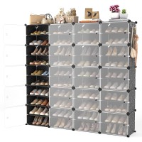 Wexcise Portable Shoe Rack Organizer With Door, 80 Pairs Shoe Storage Cabinet Easy Assembly, Plastic Adjustable Shoe Storage Organizer Stackable Detachable Free Standing Diy Expandable 10 Tier Black