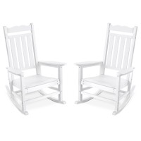 Stoog Set Of 2 Outdoor Rocking Chairs, Hips Plastic Porch Rocker With 400 Lbs Weight Capacity, For Backyard, Fire Pit, Lawn, Garden And Indoor (White)