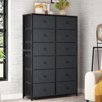 Enhomee 12 Drawer Dresser, Tall Dressers For Bedroom With Wooden Top And Metal Frame, Black Dresser & Chest Of Drawers For Bedroom, Closet Living Room, Black Grey, 11.9 D X 34.8 W X 52.2 H