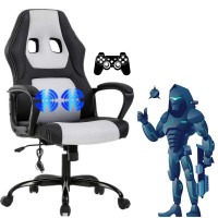 Gaming Chair Massage Office Chair Ergonomic Video Game Chairs Adjustable Reclining Computer Chair With Lumbar Support Armrest Headrest Task Rolling Swivel Chair Game Chair For Adult Teen - White