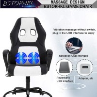 Gaming Chair Massage Office Chair Ergonomic Video Game Chairs Adjustable Reclining Computer Chair With Lumbar Support Armrest Headrest Task Rolling Swivel Chair Game Chair For Adult Teen - White