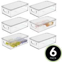 Mdesign Plastic Pantry Storage Box Container With Lid And Built-In Handles - Organization For Flour, Cereal, Pasta, Rice, Or Food In Kitchen Cupboard, Ligne Collection, 6 Pack, Clear/Clear
