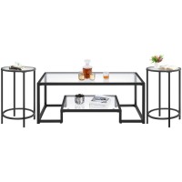 Yaheetech 3-Piece Tempered Glass Coffee Table & Side Tables Set - Modern Living Room Table Sets Of 3 W/Metal Frame For Office, Porch, Small Space