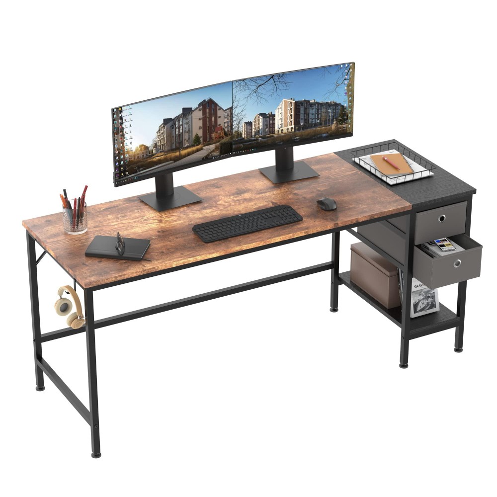 Homidec Office Desk, Computer Desk With Drawers 63 Study Writing Desks For Home With Storage Shelves, Desks & Workstations For Home Office Bedroom