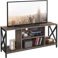 Yaheetech Tv Stand For 65 Inch Tv With Open Storage, 55'' Wide Entertainment Center Tv Console Table For Living Room, 3-Tier Shelves Tv Table For Home With Metal Support, Modern Furniture, Taupe Wood