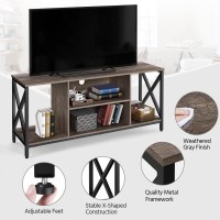Yaheetech Tv Stand For 65 Inch Tv With Open Storage, 55'' Wide Entertainment Center Tv Console Table For Living Room, 3-Tier Shelves Tv Table For Home With Metal Support, Modern Furniture, Taupe Wood