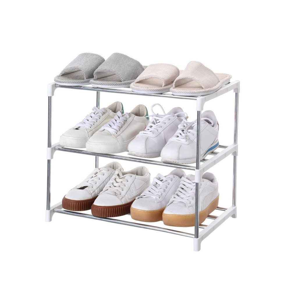 Jucaifu Stackable Small Shoe Rack, Entryway, Hallway And Closet Space Saving Storage And Organization (3-Tier, White)