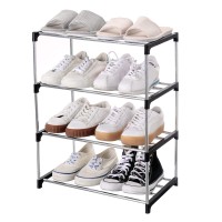 Jucaifu Stackable Small Shoe Rack, Entryway, Hallway And Closet Space Saving Storage And Organization (4-Tier, Black)