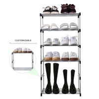 Jucaifu Stackable Small Shoe Rack, Entryway, Hallway And Closet Space Saving Storage And Organization (4-Tier, Black)