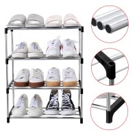 Jucaifu Stackable Small Shoe Rack, Entryway, Hallway And Closet Space Saving Storage And Organization (4-Tier, Black)