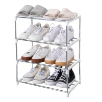 Jucaifu Stackable Small Shoe Rack, Entryway, Hallway And Closet Space Saving Storage And Organization (4-Tier, White)