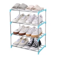 Jucaifu Stackable Small Shoe Rack, Entryway, Hallway And Closet Space Saving Storage And Organization (4-Tier, Blue)